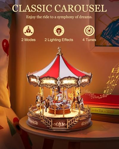 Rolife DIY 3D Wooden Puzzle for Adults, Classic Carousel Wood Puzzle Music Boxes, for Princess Girls Teens, Creative Hobbies Crafts Toys Model Building Kits - Image 3