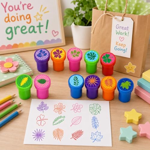 Cinrobiye 24 Pcs Nature Leaf Stampers for Kids, Pre-Inked Leaf Party Favor Set, Forest Theme Birthday Party Supplies, Classroom Rewards, Goody Bag Fillers, Piñata Fillers, Treasure Box Toys - Image 6