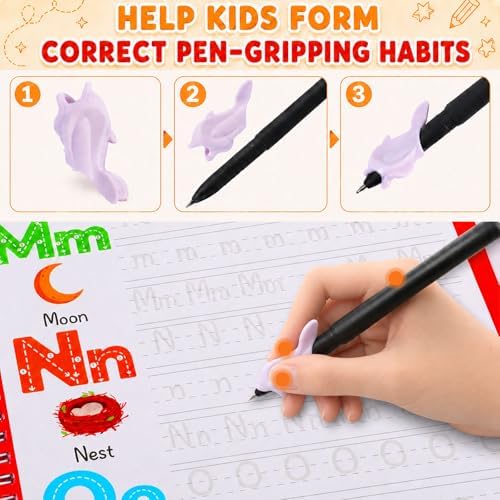Magic Grooved Writing Practice Books for Kids 3-10, Large Reusable 3D Handwriting Workbooks with Disappearing Ink, Tracing Book Toy Gifts for Kindergarten Summer Workbook Preschool Learning Activities - Image 6