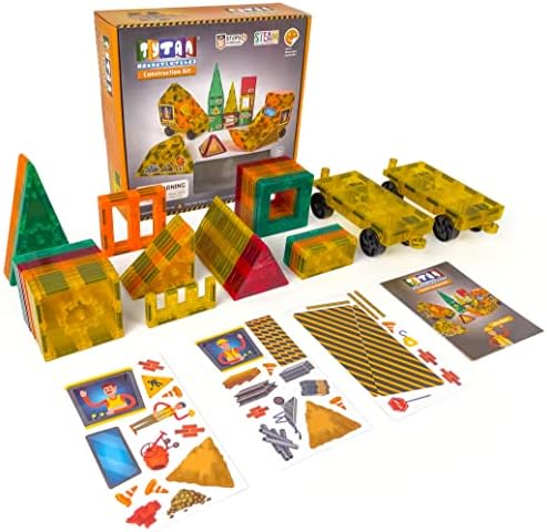 Tytan Tiles Construction Site & Trucks 60-Piece Magnetic Tiles Building Set, Fun Kids’ STEM Toy, Creative Play, Shape & Pattern Recognition, Fine Motor Skills, Includes Storage Bag, Ages 3 and Up - Image 3