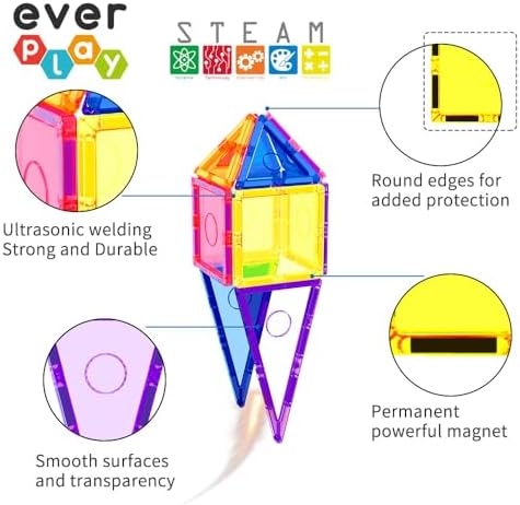 66 pc Magnetic Tiles with Multicolored Car Set, Building Blocks Toys, STEM Educational Learning Magnet Toy Preschool Montessori Boys & Girls Smart Kit Games Gifts for Age 3+ Kids Toddlers - Image 5