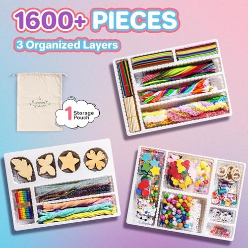ROBOTIME Ultimate Craft Kit for Kids Ages 8-12 | Largest Pack | 1600+ Pieces Deluxe Arts and Crafts Supplies | Screen-Free Activities for Kids | Gift Ideas for Girls & Boys - Image 6