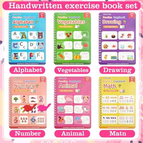 6 Pack Magic Grooved Writing Practice Books Reusable Magical Handwriting Practice for Kids Ages 3-8 Kindergarten Back to School Educational Gift Preschool Valentines Classroom Gift - Image 2