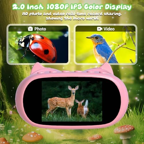 2.0" Pocket Kids Microscope, 2 in 1 1000X Handheld Digital Microscope & 10X Telescope for Kids - Science Kits STEM Toys - Gifts for Girls Boys Ages 3 4 5 6 7 8 9 10 11 12（Pink） - Image 3