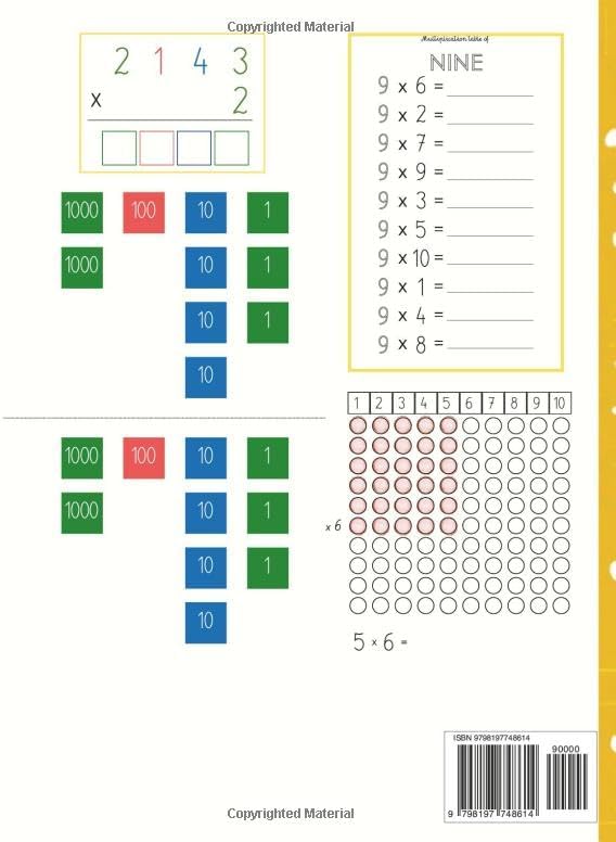 Montessori Multiplication Workbook: Hands-On Math Activities for Kids Ages 4-9 | Multiplication with and without Exchange | Golden Beads, Stamp Game & Place Value Practice - Image 2