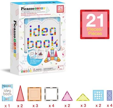PicassoTiles Magnetic Tiles Magnet Toys Building Blocks Construction Set with 110+ Pages IdeaBook STEM Learning Playset Toddlers Educational Fun Play Kids Boys Girls Sensory Toys Ages 3+ PT03 - Image 3