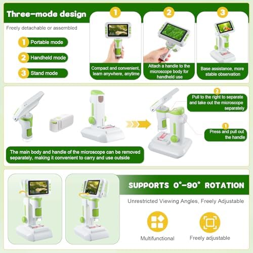 1600X Digital Microscope for Kids, Upgraded Portable Microscope with 4.0 inch HD Screen, 2-in-1 Desktop Handheld Miniscope Rechargeable Student Education Science Microscopes Gift for Kids - Image 5