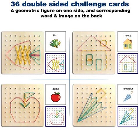 Thoth Montessori Wooden Geoboard Mathematical Manipulative Material Array Block Geo board with 36Pcs Pattern Cards and Rubber Bands Matrix 8x8 for Kids Graphical Educational Toys Early Development Toy - Image 2
