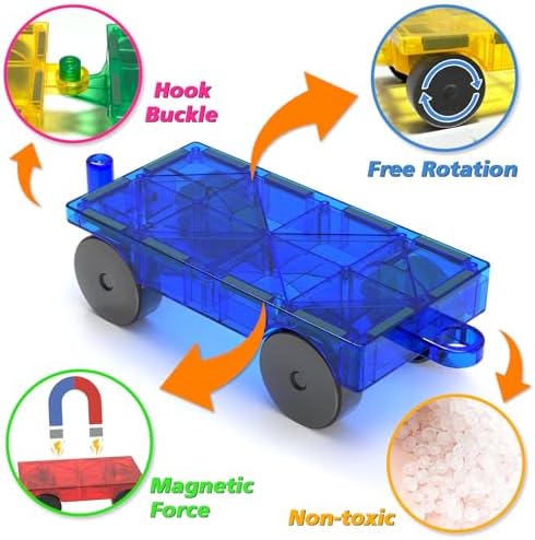 Feoxialy Magnetic Tiles Cars 4 PCS Magnetic Cars Set Construction Kids Toys - Image 5