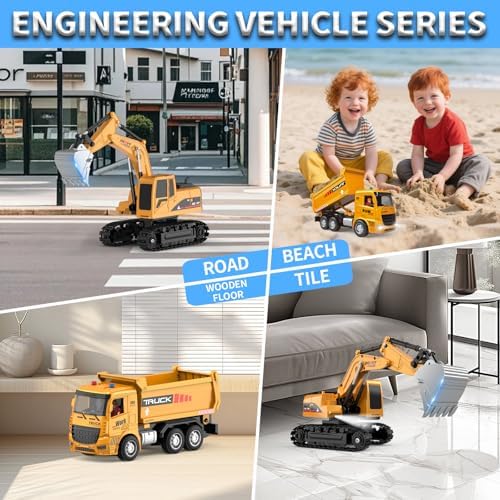 Remote Control Excavator Dump Truck Set, RC Construction Toy for Boys 3-12 - Image 4
