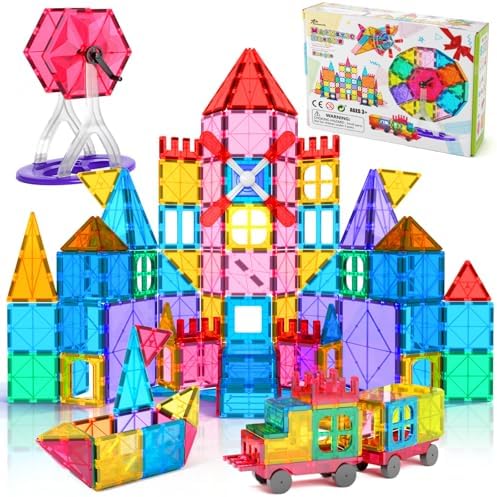 Jasonwell 100pcs Magnetic Tiles Building Blocks Set for Boys Girls Preschool Educational Magnet Construction Kit Stacking STEM Toys Christmas Birthday Gift for Kids Toddler 3 4 5 6 7 8 9 10 + Year Old by Jasonwell