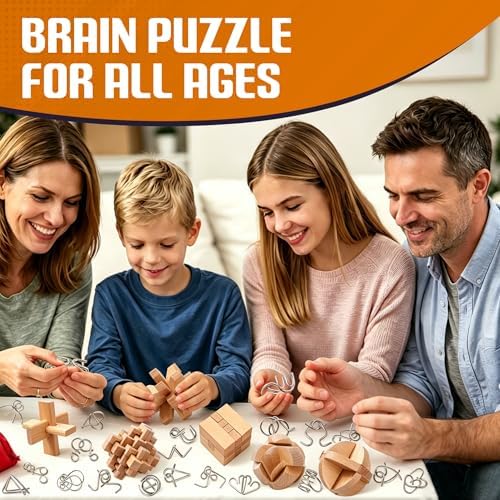 30pcs Metal & Wooden Brain Teaser Puzzles Set, 3D Brain Teasers Wire Puzzles for Adults Teens Kids, Educational IQ Unlock Interlock Puzzle, Entertaining & Thoughtful Gift Set - Image 5
