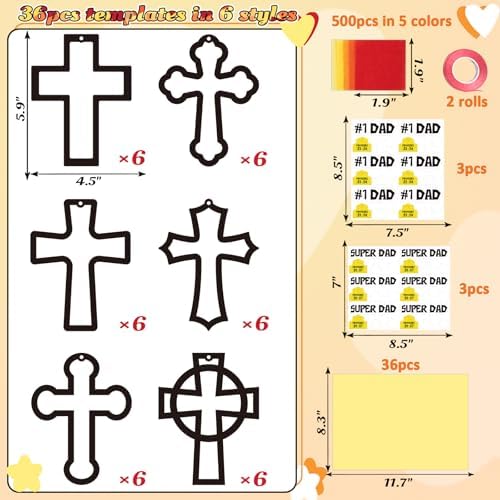 Renbuzhu 36PCS Fathers Day Crafts Bulk: Father's Religious Paper Suncatchers, Christian Sunday School Classroom Activity DIY Kits Gifts Decorations, Window Stained Glass Effect Art Supplies - Image 4