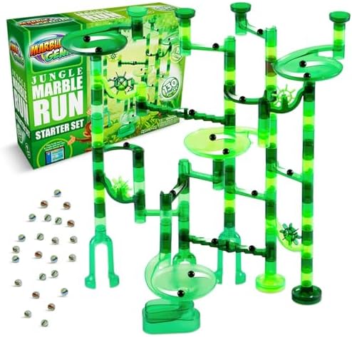 Marble Genius Marble Run Starter Set STEM Toy for Kids Ages 4-12 - 130 Complete Pieces (80 Translucent Marbulous Pieces and 50 Glass Marbles), Construction Building Block Toys, Theme (Jungle) by MarbleGenius