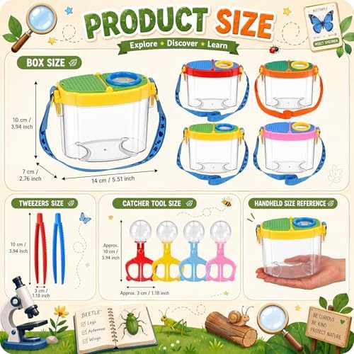 Halloscume 20 Set Bug Catcher for Kids Bug Viewer and Insects Tweezer for Students, Critter Catching Kit Magnifying Insect Cage Container Kit for Kids Outdoor Science Nature Exploration - Image 2