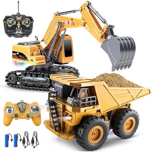 2 Pack Rc Construction Vehicles, Remote Control Excavator & Dump Truck Set by TCVENTS