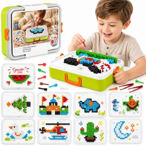 Toddler Puzzles Games for Kids 3-5, STEM Toys 3D Mushroom Nail Puzzle 460 Pieces Building Peg Kit DIY Creative Brain Teaser Puzzle Birthday Gifts for Boys Girls 3 4 5 6 7 8 Year Old by Unknown