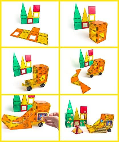 Tytan Tiles Construction Site & Trucks 60-Piece Magnetic Tiles Building Set, Fun Kids’ STEM Toy, Creative Play, Shape & Pattern Recognition, Fine Motor Skills, Includes Storage Bag, Ages 3 and Up - Image 6
