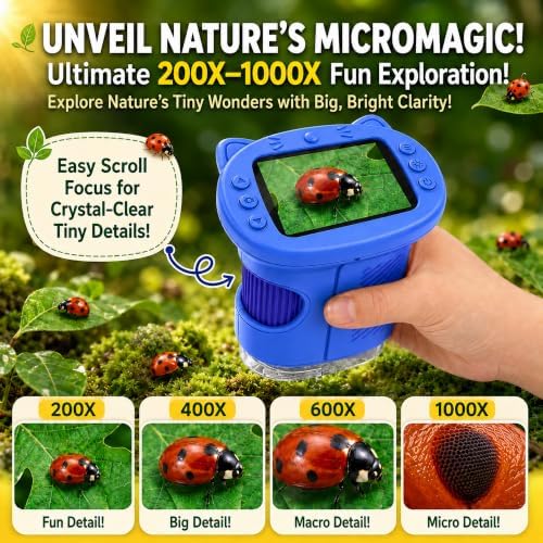 Kids Microscope, 4K 1000X Zoom, 2.4" Screen, STEM Toy for 4-8, Blue - Image 6