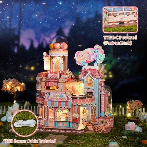 Tonecheer 3D Wooden Puzzle for Adults- Candy Workshop, Mechanical Transmission Model Kit, Dynamic DIY Building Set with Music & Lights, Miniature House Kit Ideas - Image 4