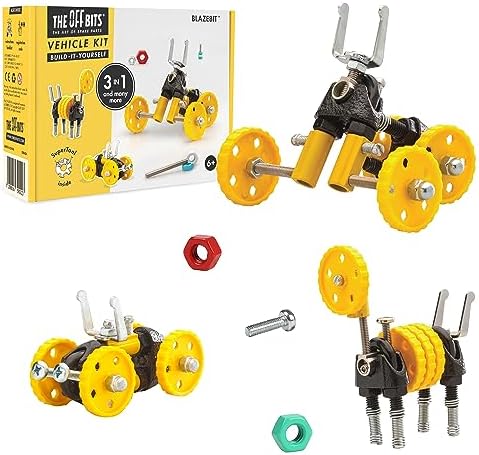 The Off Bits Building Toy - Yellow Vehicle Kit BlazeBit - Building & Construction Toy Tool Set for Kids Including Guide Book - Build-it-Yourself, Gift Ideas for Kids Boys & Girls by TheOffBits