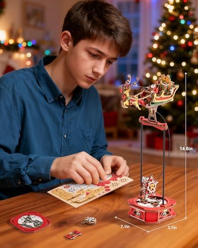 ROKR 3D Wooden Puzzle Santa on Sleigh Gravity Swing Series Wooden Model Kits DIY Dynamic Balance Christmas Decor,Mechanical Model Building Kit, for Teens and Adults - Image 5
