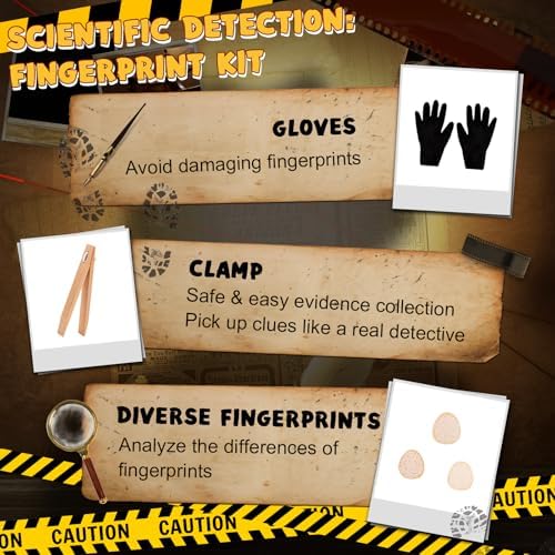 Spy Kit for Kids Detective Outfit Fingerprint Toys for 5 6 7 8 9 10 Year Old with Hat,Wooden Magnifying Glass and Detective Tools,Secret Agent Investigation Science Set,Spy Costumes for Kids 8-12 - Image 5