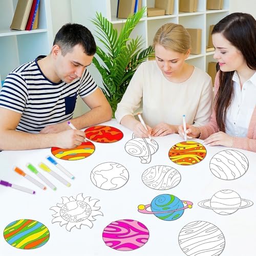 Qyeahkj 30 Set Solar System Arts Crafts for Outer Space Suncatchers Craft Kit DIY Coloring Window Cling Sticker with Markers Planet Party Christmas Gifts for Ornament Decorations - Image 4