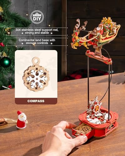 ROKR 3D Wooden Puzzle Santa on Sleigh Gravity Swing Series Wooden Model Kits DIY Dynamic Balance Christmas Decor,Mechanical Model Building Kit, for Teens and Adults - Image 3