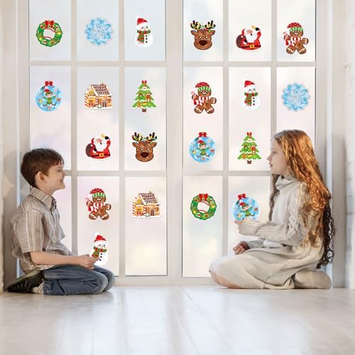 Renbuzhu 36PCS Christmas Crafts Bulk: Xmas Paper Suncatchers DIY Kit for Winter Holiday Activities Decorations, Window Stained Glass Effect Art Ornaments - Image 2