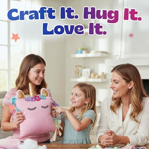 Pinwheel Crafts No Sew Unicorn Pillow Kit for Girls Ages 4-8, Pink - Image 3