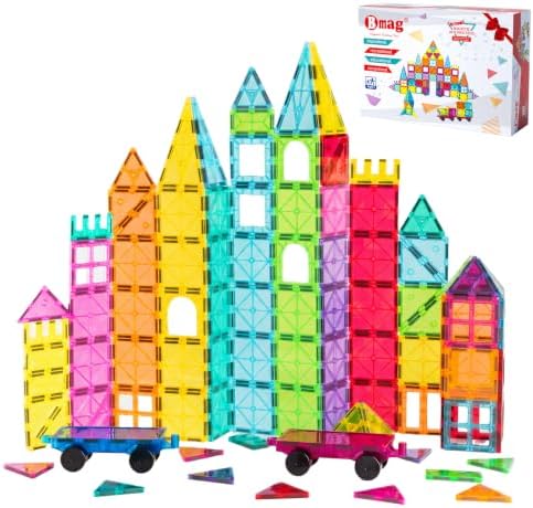 Bmag Magnetic Tiles Building Blocks Set with 2 Cars 100Pcs, Designed for Open-Ended Building and Versatile Play, Gifts for STEM Support and Parent-Child Interaction for Kids Aged 3+ by BMAG