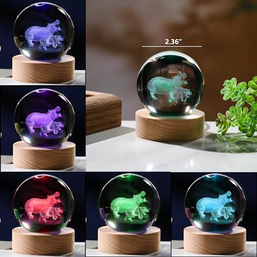 3D Hippopotamus Gifts for Women Crystals Ball 60mm - Hippopotamus Figurines Decor Glass Animals Figurine Hippo Gifts Stuff for Room Birthday for Best Friend Lovers Keepsake Paperweight - Image 2