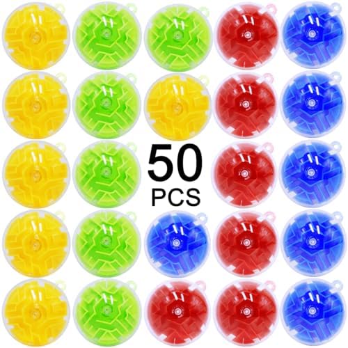 50 Pack 3D Puzzle Ball Brain Games Toy, Mini Puzzle Ball Games for Kids Ages 6 7 8-10 Boys Girls Adults, Brain Teaser Fidget Toys, Magic 3D Maze Ball for Boys Girls Birthday Gifts Classroom Prize by Yomwet