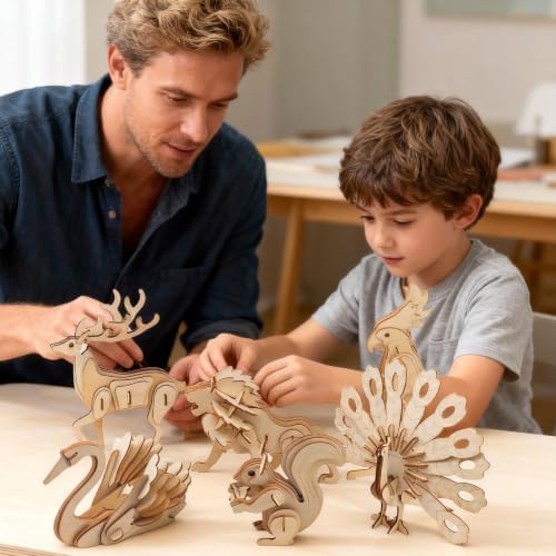 3D Wooden Puzzle Set for Adults –6 Assorted DIY Wooden Wild Animals Model Kits for Adults to Build, Brain Teaser Puzzles Wood Crafts for Teens, Creative Gift Ideas for Birthday & Christmas - Image 2