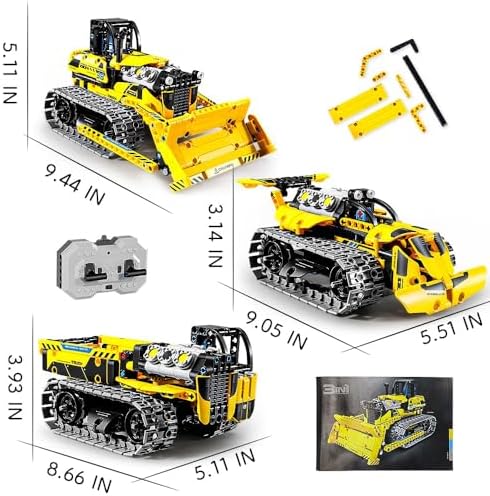 OKKIDY 3 in 1 Kids Remote Bulldozer STEM Technology Building Blocks Set Toys APP Remote Construction Blocks Engineering Excavator/Robot Ages 6-14 DIY Erector Sets for Boys and Girls-452 (PCS) - Image 6