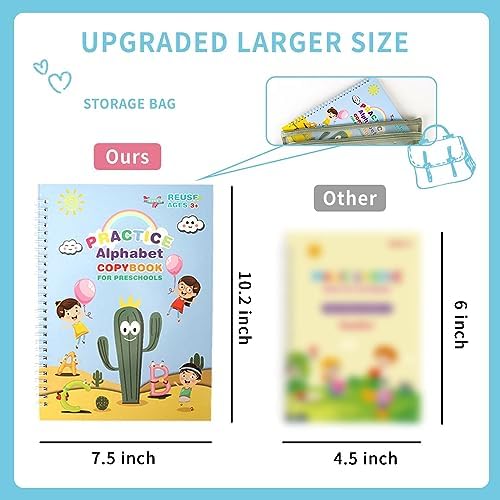 LUCKFUTURE Grooved Handwriting Book Practice, Magic Copybooks for Kids Reusable Handwriting Practice Set, Preschool Calligraphy Workbook with a Storage Bag for Easy Use(Large Size) - Image 3