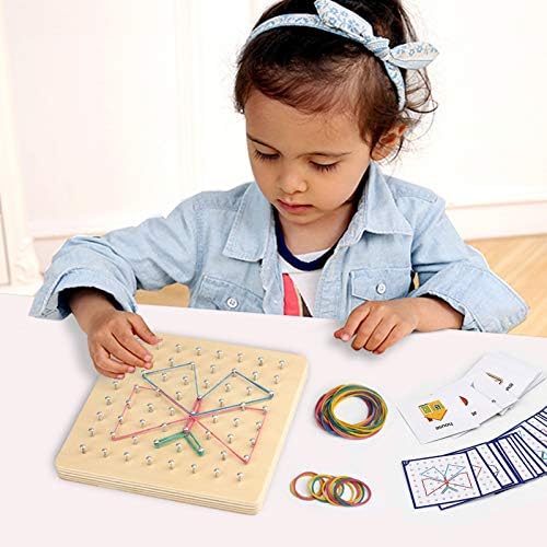 Thoth Montessori Wooden Geoboard Mathematical Manipulative Material Array Block Geo board with 36Pcs Pattern Cards and Rubber Bands Matrix 8x8 for Kids Graphical Educational Toys Early Development Toy - Image 3