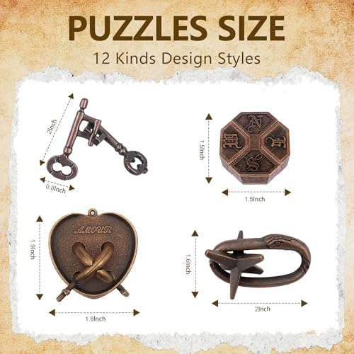 12Pcs Brain Teaser Puzzles for Adults and Teens, 3D Metal Puzzle Set with Various Difficulty Levels, IQ Logic Challenge Disentanglement Game, Fun Handheld Brain Teasers for Focus, Gifts for Boys Girls - Image 2