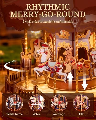 Rolife DIY 3D Wooden Puzzle for Adults, Classic Carousel Wood Puzzle Music Boxes, for Princess Girls Teens, Creative Hobbies Crafts Toys Model Building Kits - Image 4