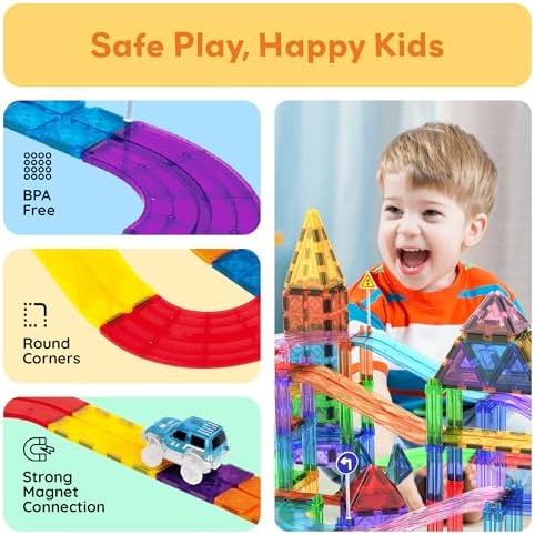 PicassoTiles 150 Piece Race Car Track, Magnetic Building Set with 4 Cars 3+ - Image 6