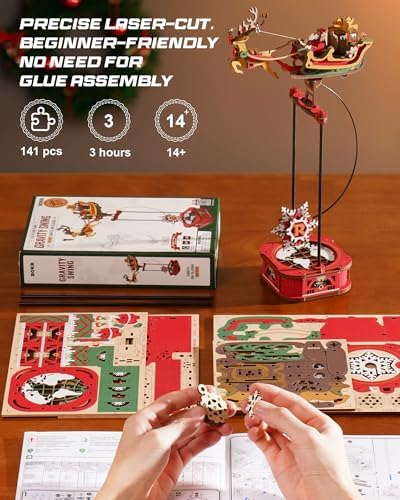 ROKR 3D Wooden Puzzle Santa on Sleigh Gravity Swing Series Wooden Model Kits DIY Dynamic Balance Christmas Decor,Mechanical Model Building Kit, for Teens and Adults - Image 6