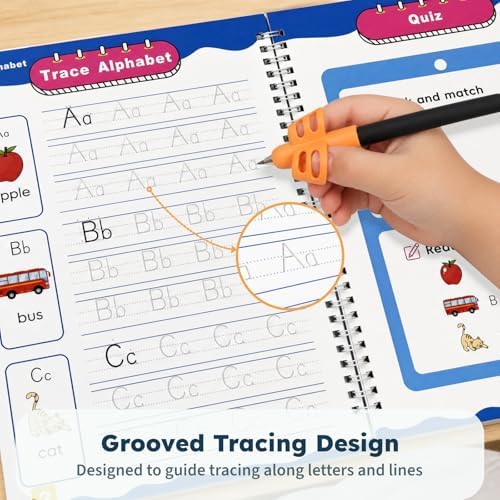 Magic Grooved Handwriting Workbook for Kids 3-8, Reusable with Auto-Disappearing Ink | Preschool Writing Learning Toy, Educational Gift for Toddlers - Image 2
