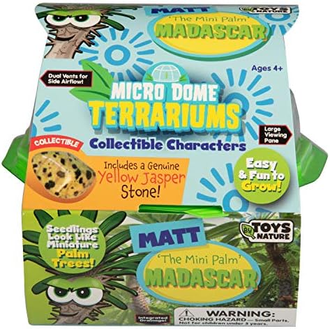 Toys By Nature Character Micro Domes Palm Plant Terrarium Starter Kit, Decorative and Easy-to-Grow Mini Terrariums with Complete Supplies and Genuine Jasper Stone! (Matt The Madagascar Mini Palm) by ToysByNature