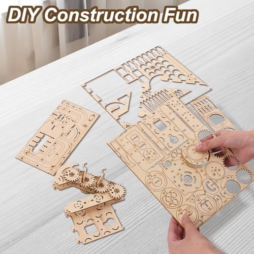 3D Puzzles Wooden Models Kit 260 Pcs Jigsaw Puzzles with Marbles Run Ball Drop Toy Wooden Building Kits for Adults Brain Teaser Puzzles Orbital Model Puzzle - Image 2