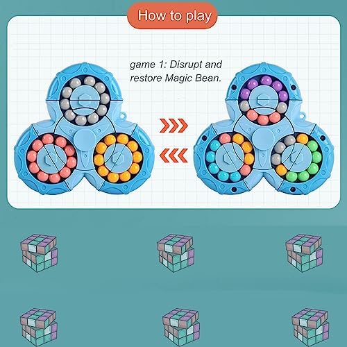 YUDANSI Magic Bean Puzzle Toy, Rotating Magic Bean & Fidget Cube 2-in-1, Rotating Magical Cube Fidgets Gift for Kids Boys Girls Age 3+, 5-7, 8-12, Brain Teaser Fingertip Toys for Teens Adults - Image 2