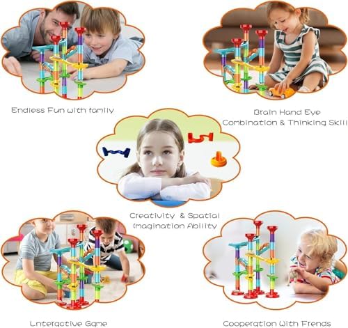 50Pcs Marble Run,Marble Track Educational Learning Toy,Marble Maze Construction Building Blocks with 30 Glass Marbles,Small Marble Runs Game for Girls Boys Birthday Gifts - Image 4