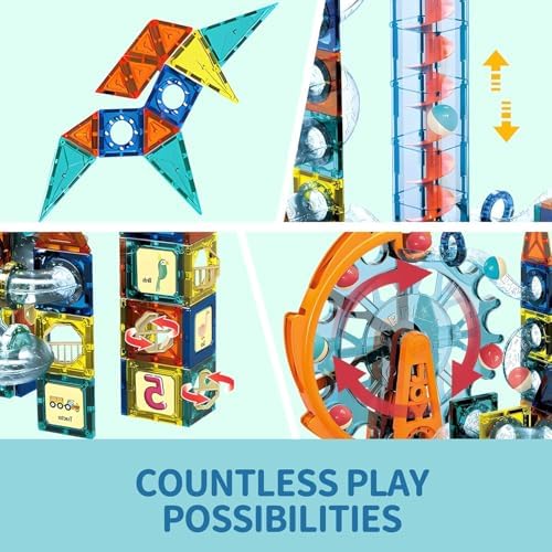 Motorized Marble Run Set, 107-Piece Magnetic Tile Building Toy - Image 4