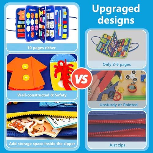 SaFeli Busy Board, Montessori Toys for Boys, Sensory Board Birthday Gifts - Educational Busy Book, Learning Toys, Preschool Learning Activities and Travel Toys for Airplane Car, Blue - Image 3