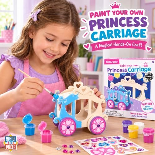 Works of Ahhh... Princess Carriage Wood Paint Kit - Classic Craft Set for Kids - Includes Paint, Glitter, Gem Stones - Ages 4+ - Princess Crafts & Carriage Toy - Image 4